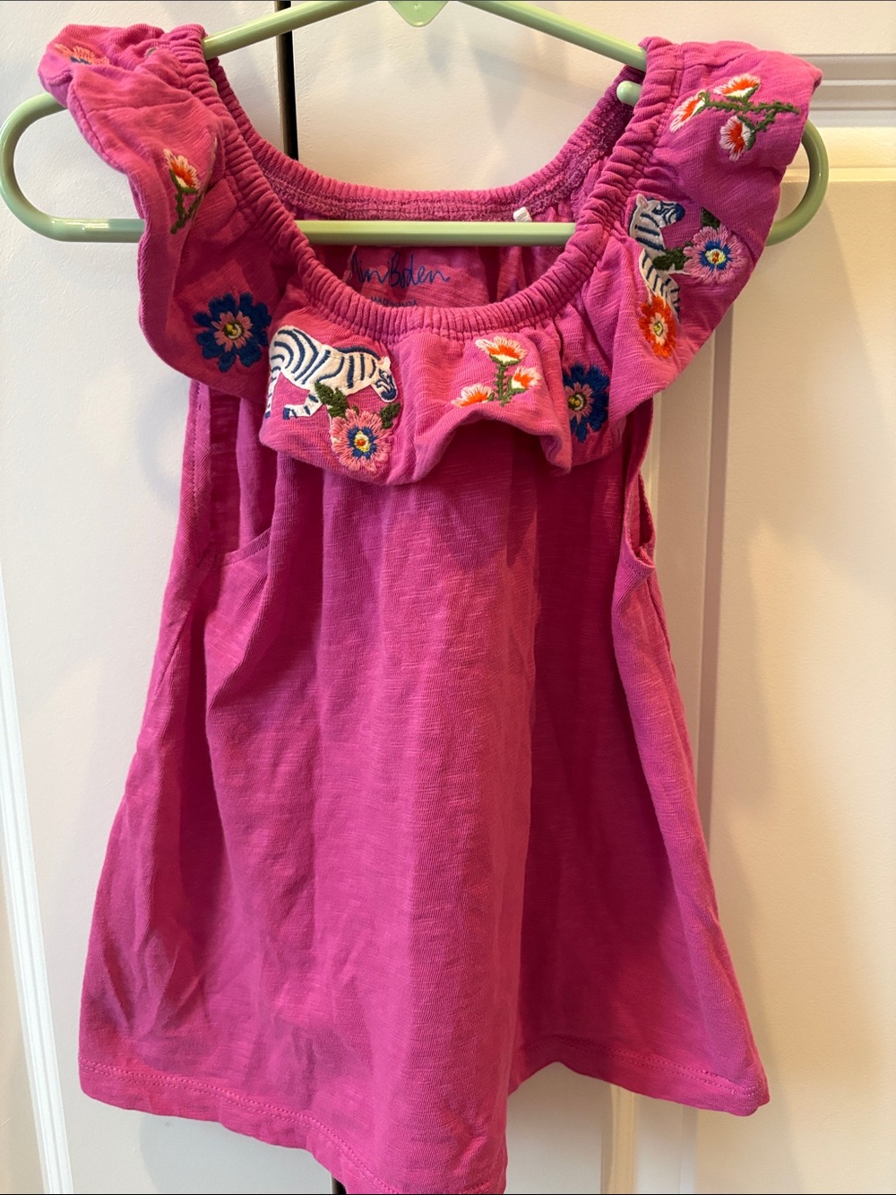 Mini Boden Hot Pink Embroidered Ruffle Tank Top